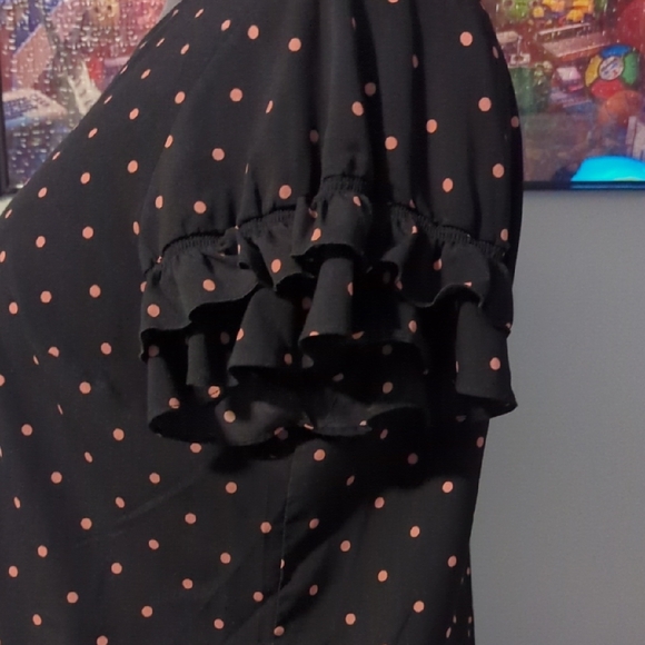 Lane Bryant Black and Pink Dot Blouse - Picture 3 of 5